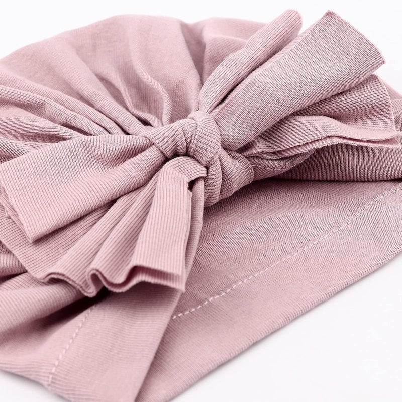 DRESHOW BQUBO 5 Pieces Newborn Baby Turban Hats Bow Baby Infant Beanie Breathable Toddler Cap for Baby Girls - Image 2